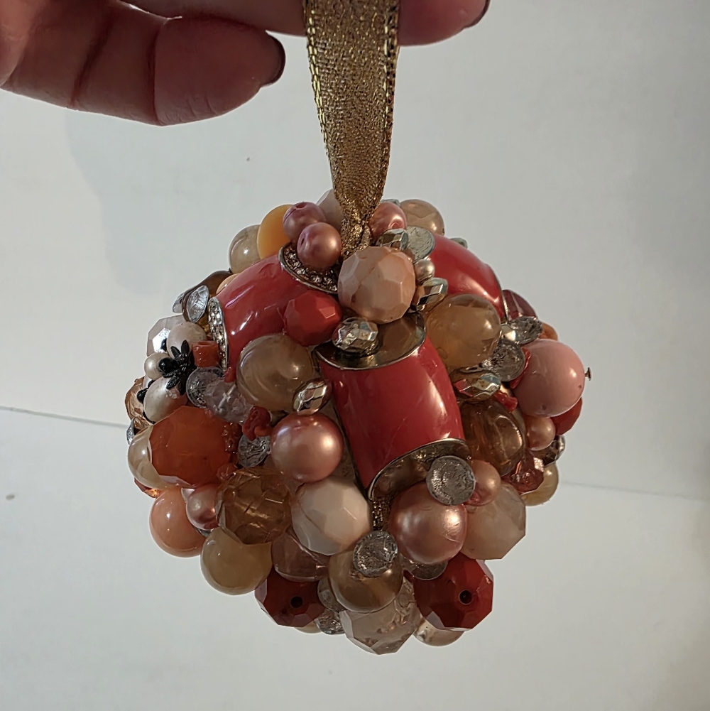 Hand Crafted Christmas Ornament Orange Goldtone